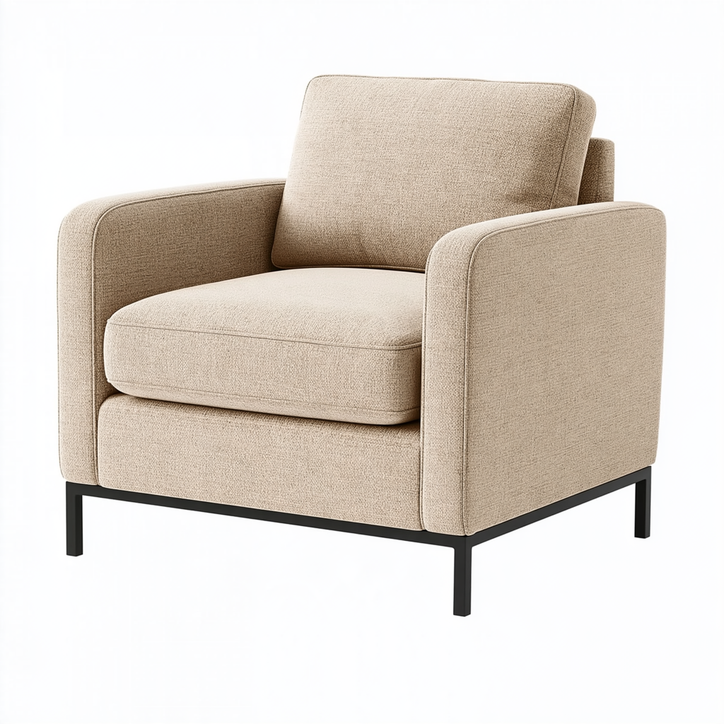 Fauteuil 90 x 85 x 85 cm en tissu beige avec pieds en métal style contemporain