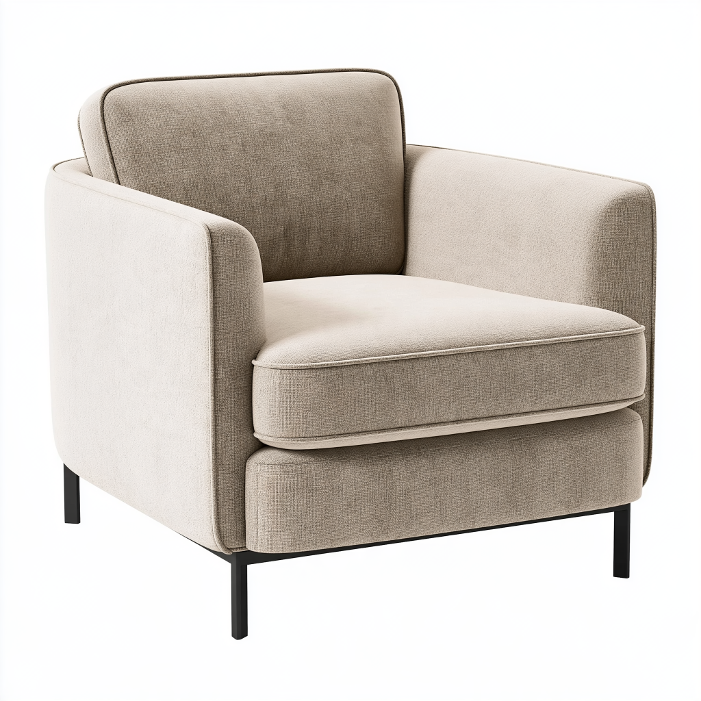 Fauteuil 85 x 85 x 80 cm en tissu beige avec pieds métalliques noirs style contemporain