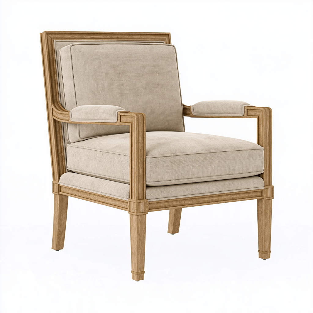 Fauteuil 78 x 85 x 107 cm en bois naturel et tissu beige style classique