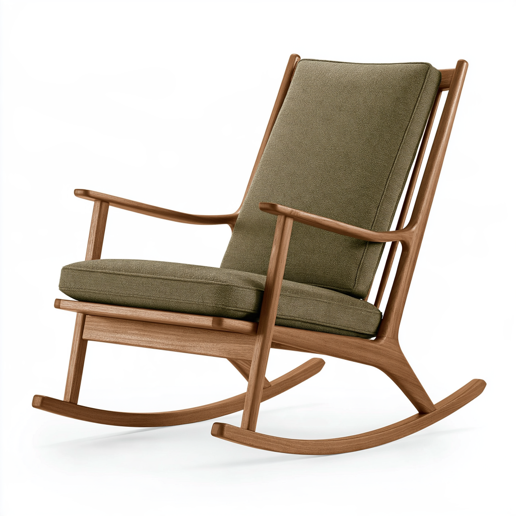 Fauteuil à bascule 70 x 95 x 100 cm en bois et tissu vert style scandinave