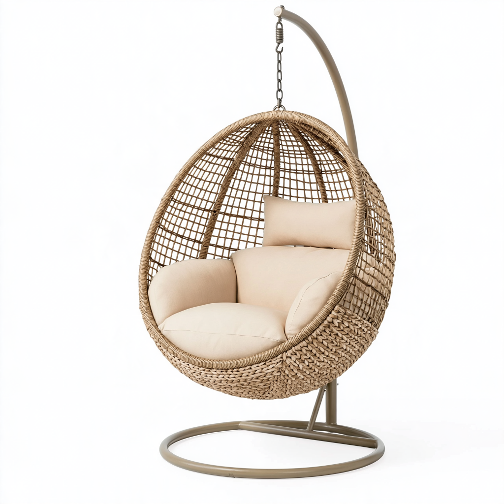 Fauteuil suspendu 105 x 105 x 195 cm en rotin synthétique beige avec support en métal