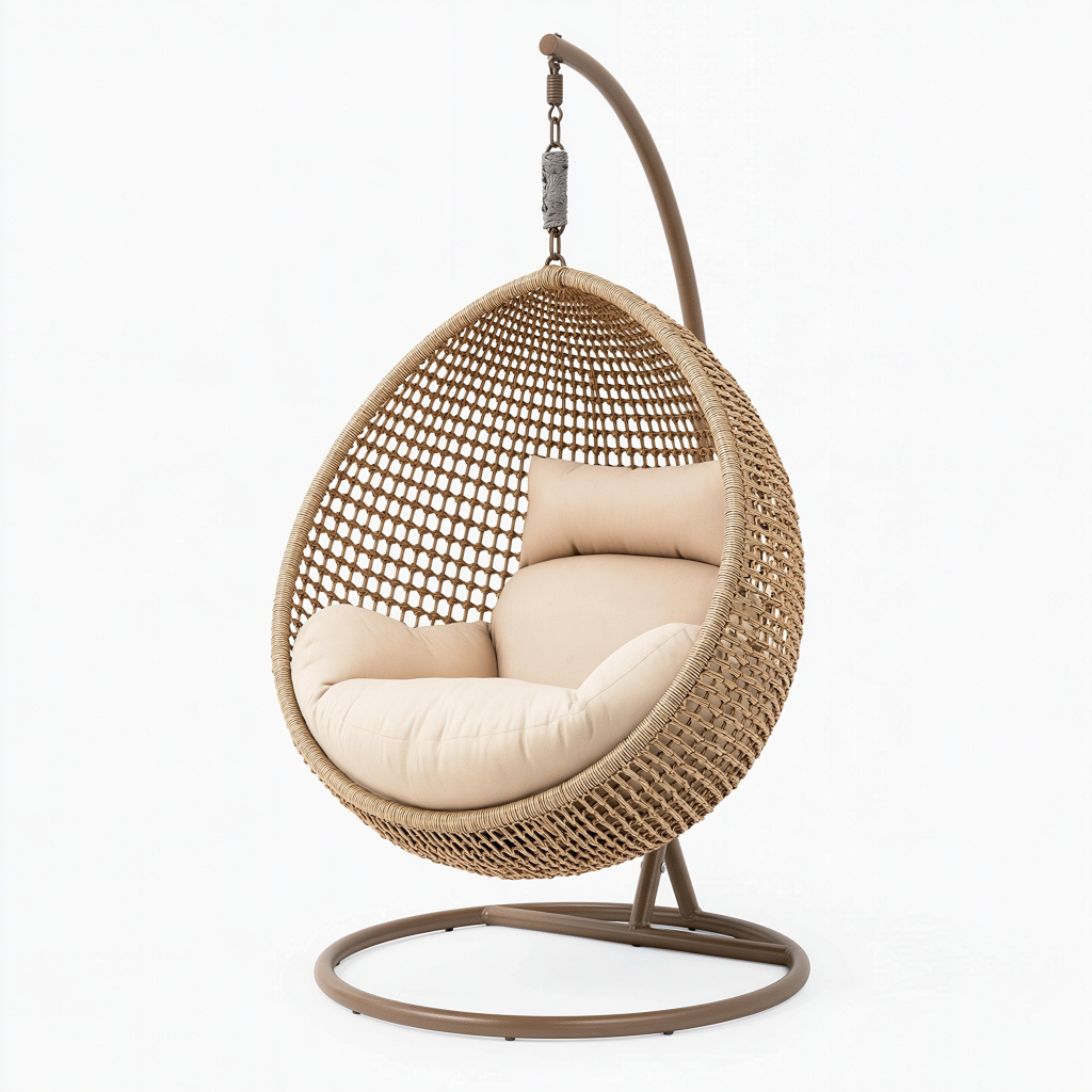 Fauteuil suspendu 105 x 105 x 195 cm en rotin tressé beige avec support métal