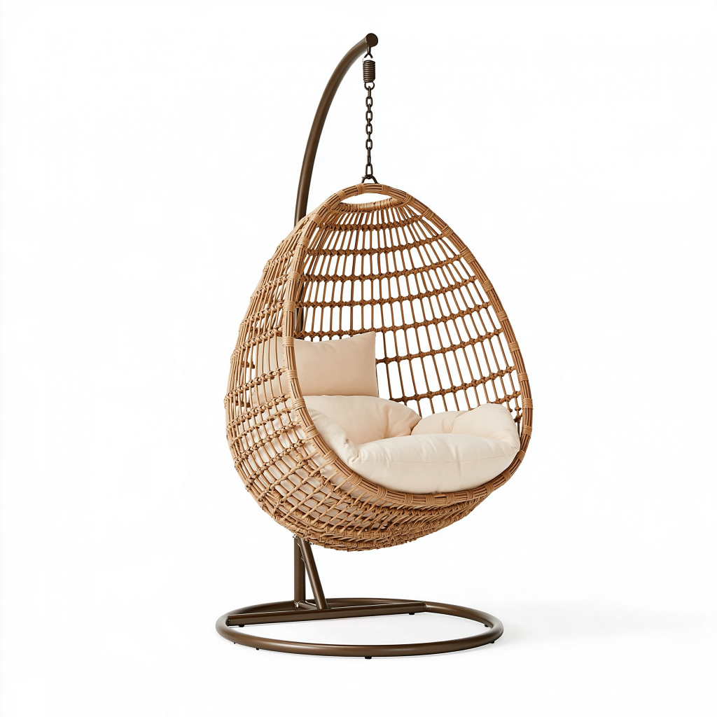 Fauteuil suspendu 105 x 105 x 195 cm en rotin naturel avec support en métal style bohème