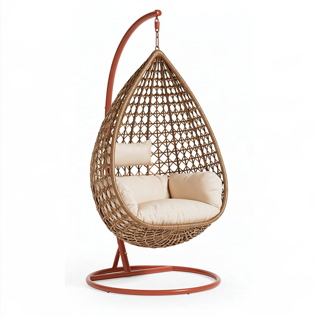 Fauteuil suspendu 105 x 105 x 195 cm en rotin marron avec support en acier style bohème