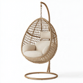 Fauteuil suspendu 105 x 105 x 195 cm en rotin beige avec support style bohème