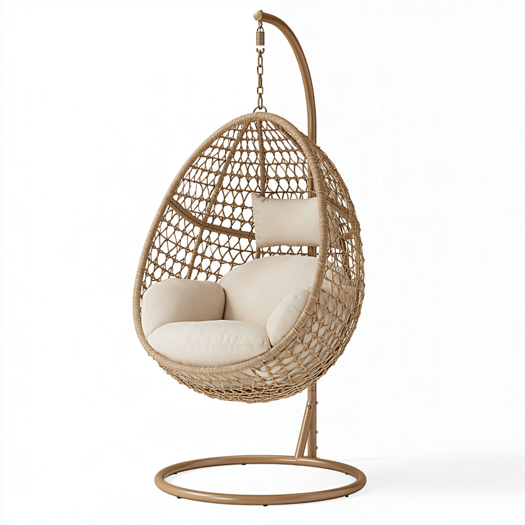 Fauteuil suspendu 105 x 105 x 195 cm en rotin beige avec support style bohème