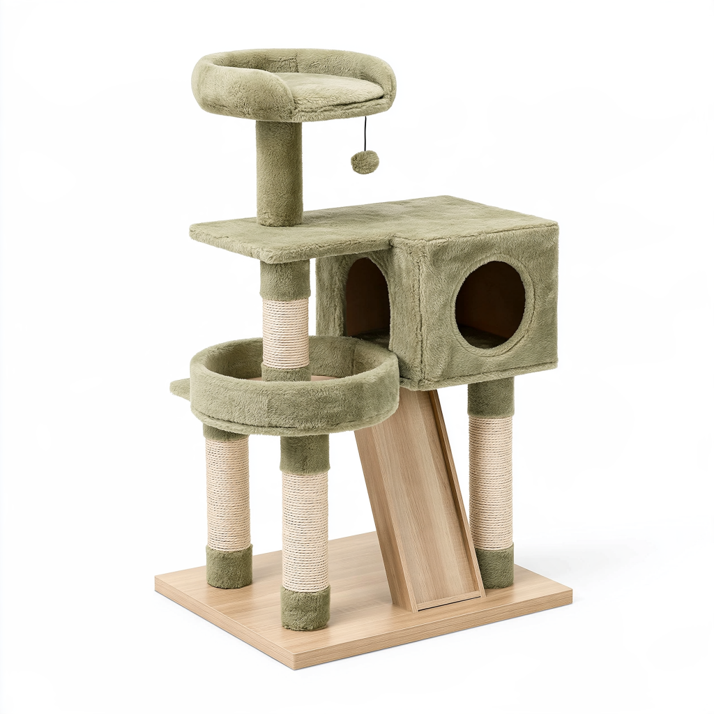 Arbre à chat 60 x 50 x 120 cm vert en peluche avec griffoirs et niches