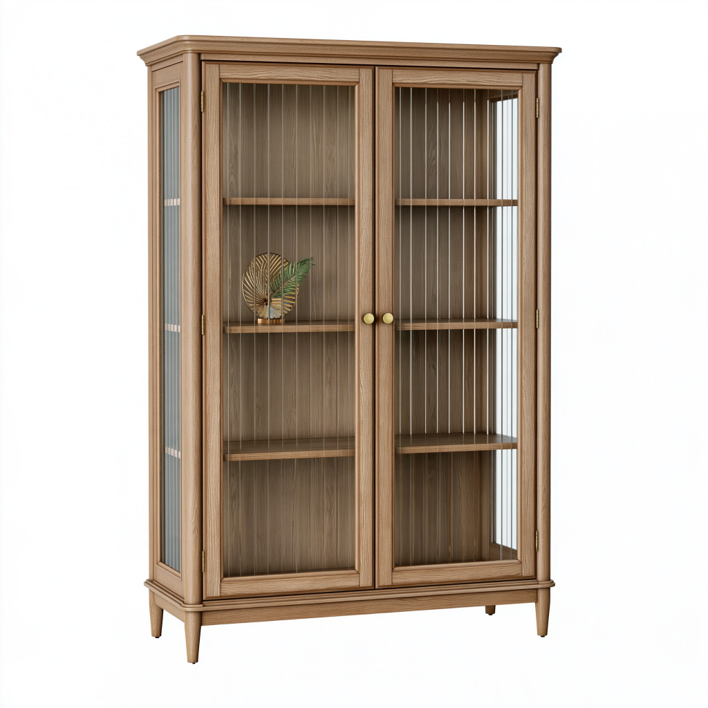 Vitrine 100 x 40 x 190 cm en bois marron avec portes vitrées style classique