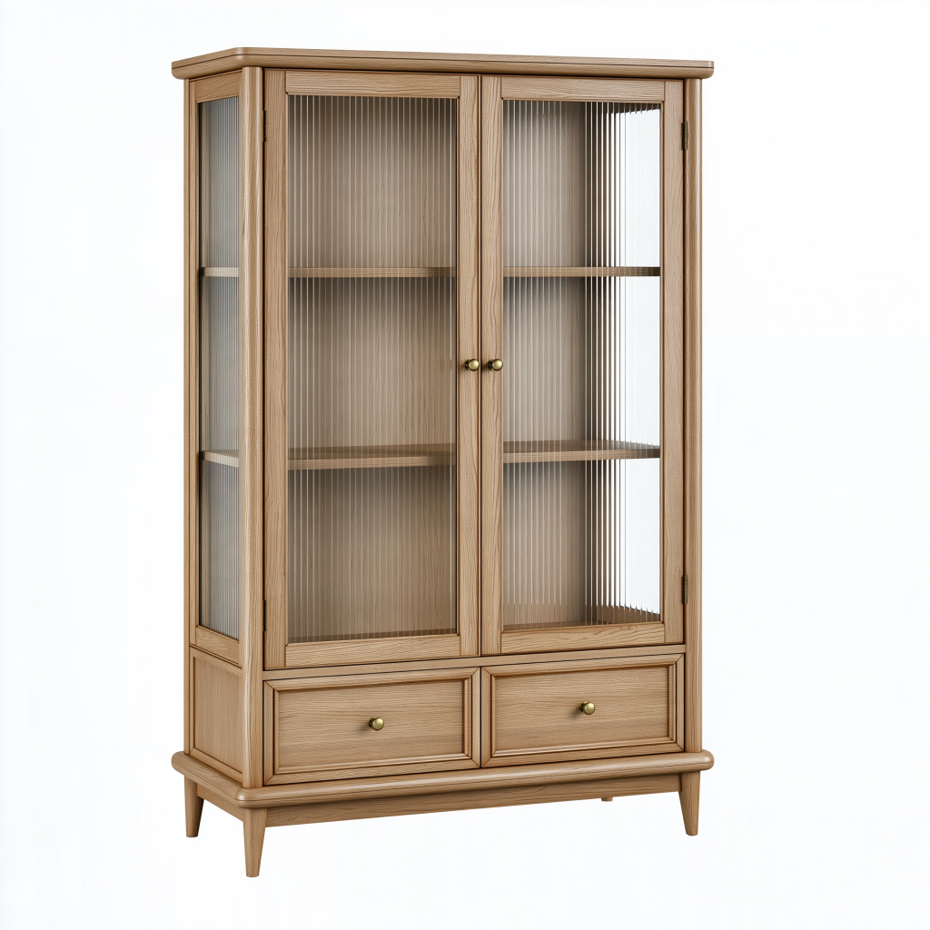Vitrine 100 x 40 x 180 cm en bois brun avec verre strié - rangement classique