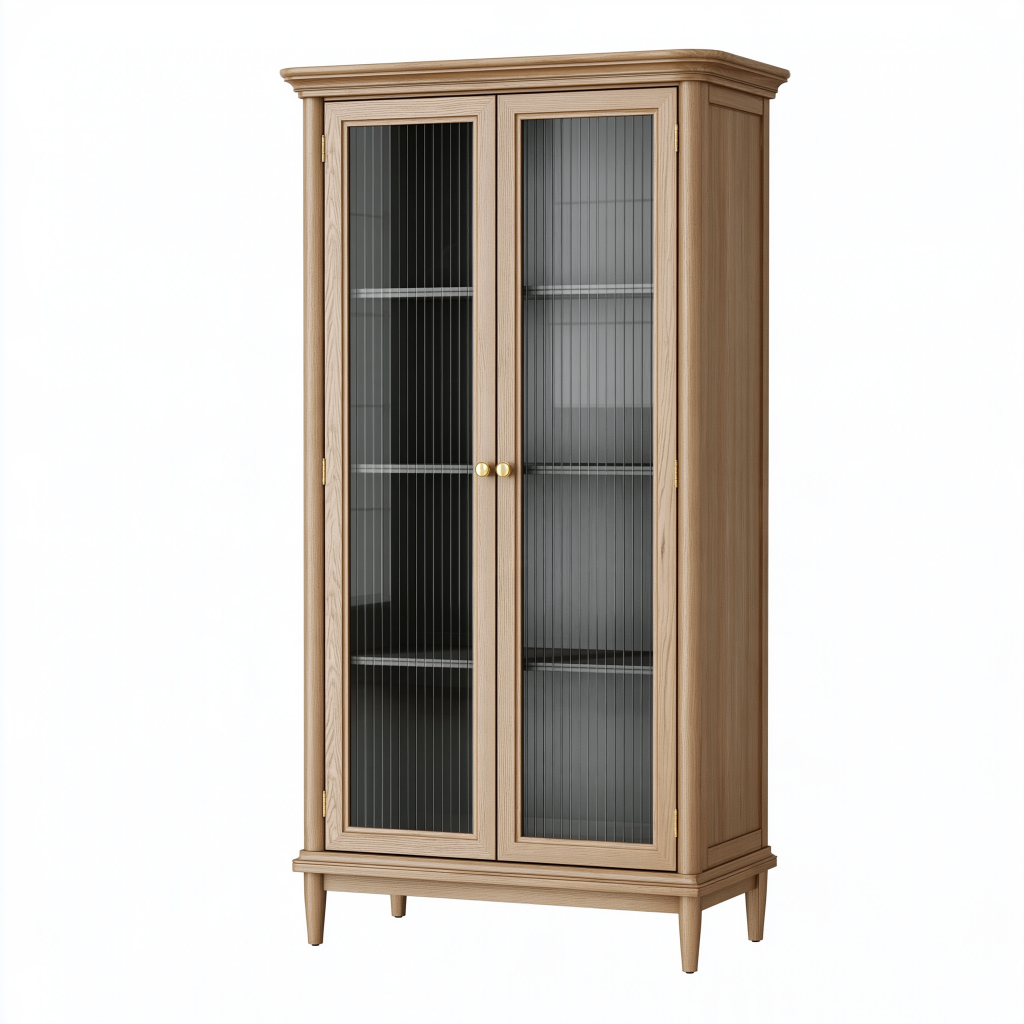 Vitrine 90 x 45 x 180 cm en bois marron avec portes en verre style classique