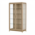 Vitrine 100 x 45 x 190 cm en bois et verre beige doré style contemporain de rangement
