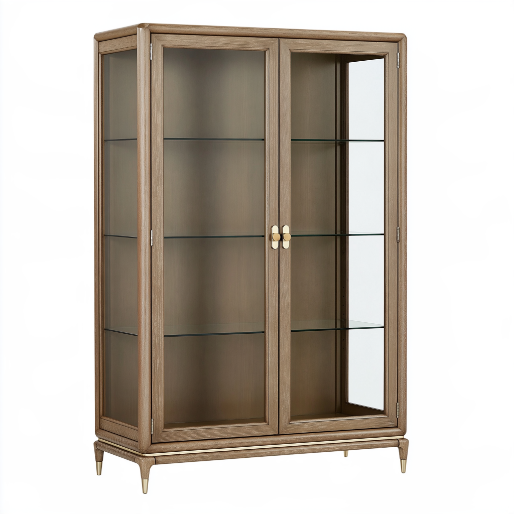 Vitrine 100 x 42 x 180 cm en bois brun à portes vitrées style contemporain