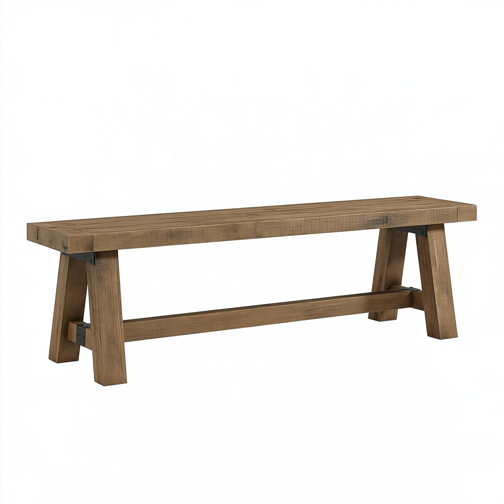 Banc 180 x 35 x 45 cm en bois marron style rustique avec piètement tréteau