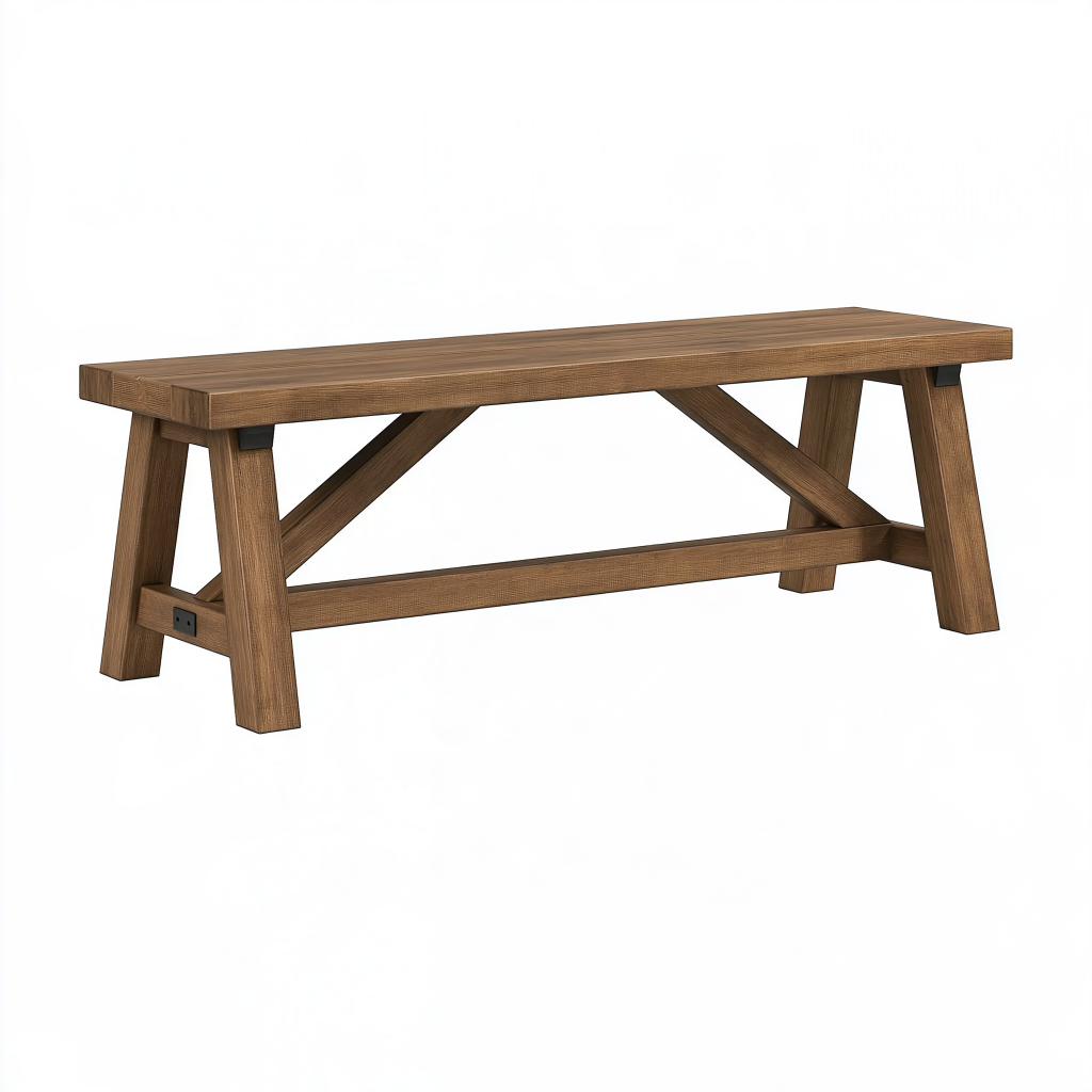 Banc 180 x 35 x 45 cm en bois brun style rustique avec renforts croisés