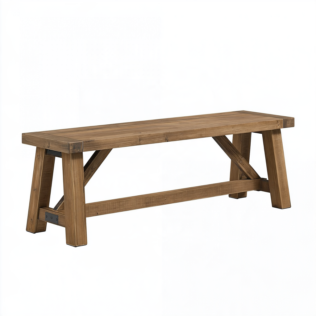Banc de jardin 180 cm en bois brun style rustique avec renforts