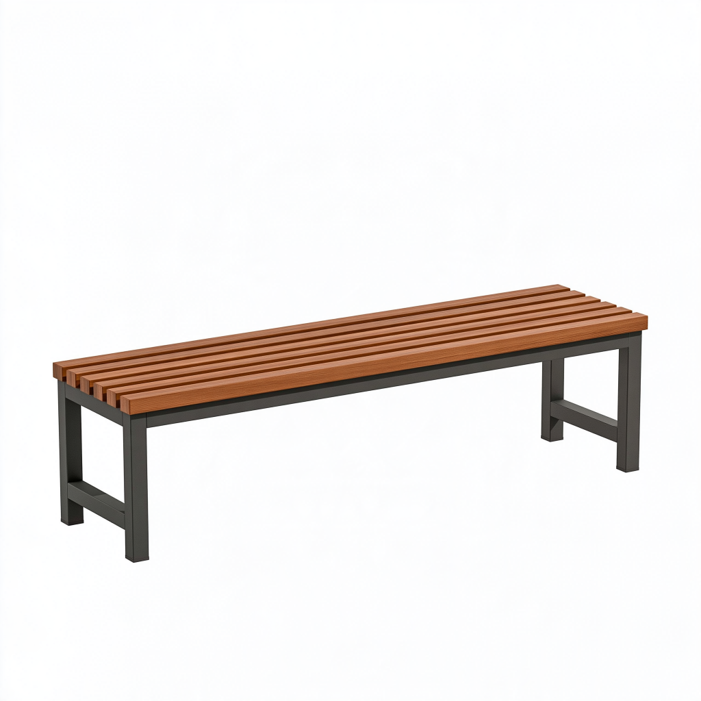Banc de jardin 150 x 40 x 45 cm en bois brun et métal noir - Assise à lattes style industriel