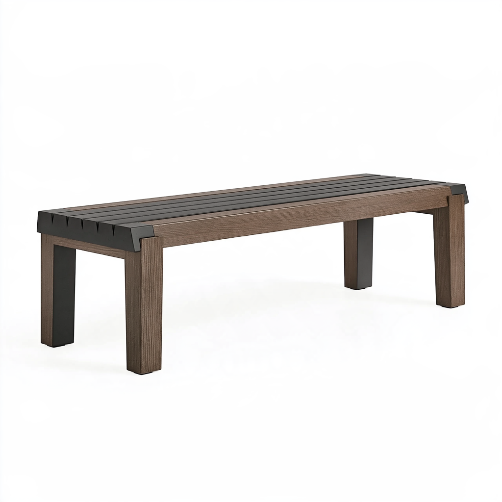 Banc de jardin 150 x 40 x 45 cm aspect bois brun et noir à lattes