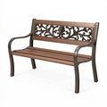 Banc de jardin 122 cm brun en métal et plastique décoratif à accoudoirs