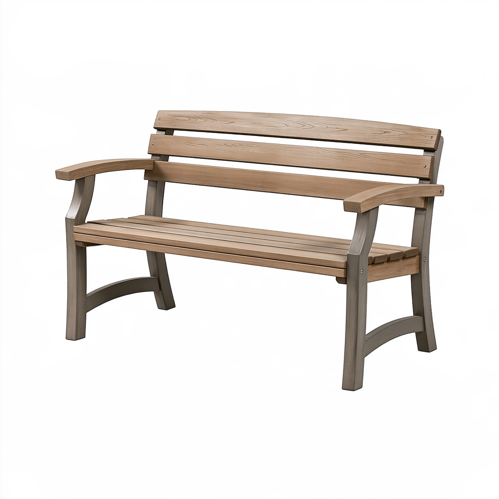 Banc de jardin 120 x 65 x 85 cm en bois marron et gris avec accoudoirs style classique