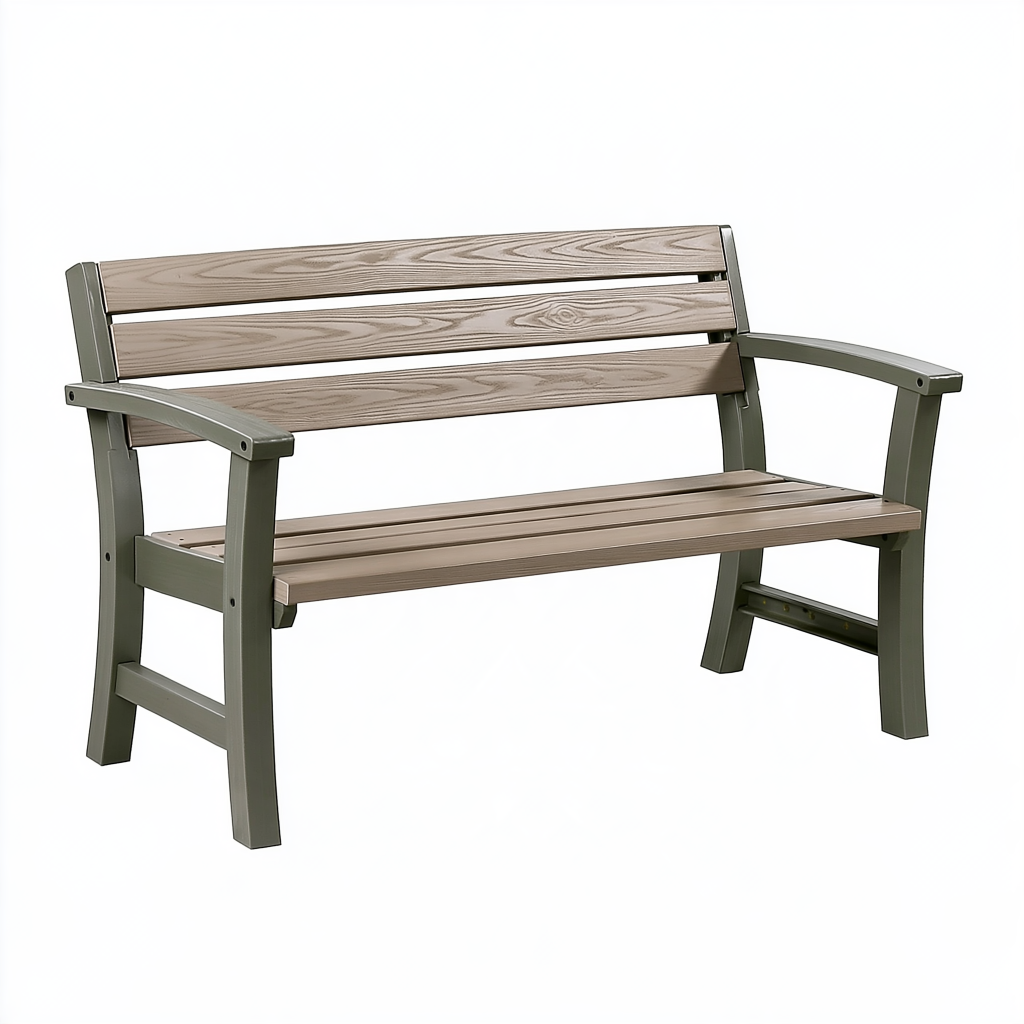 Banc de jardin 120 cm métal gris et lattes aspect bois avec accoudoirs