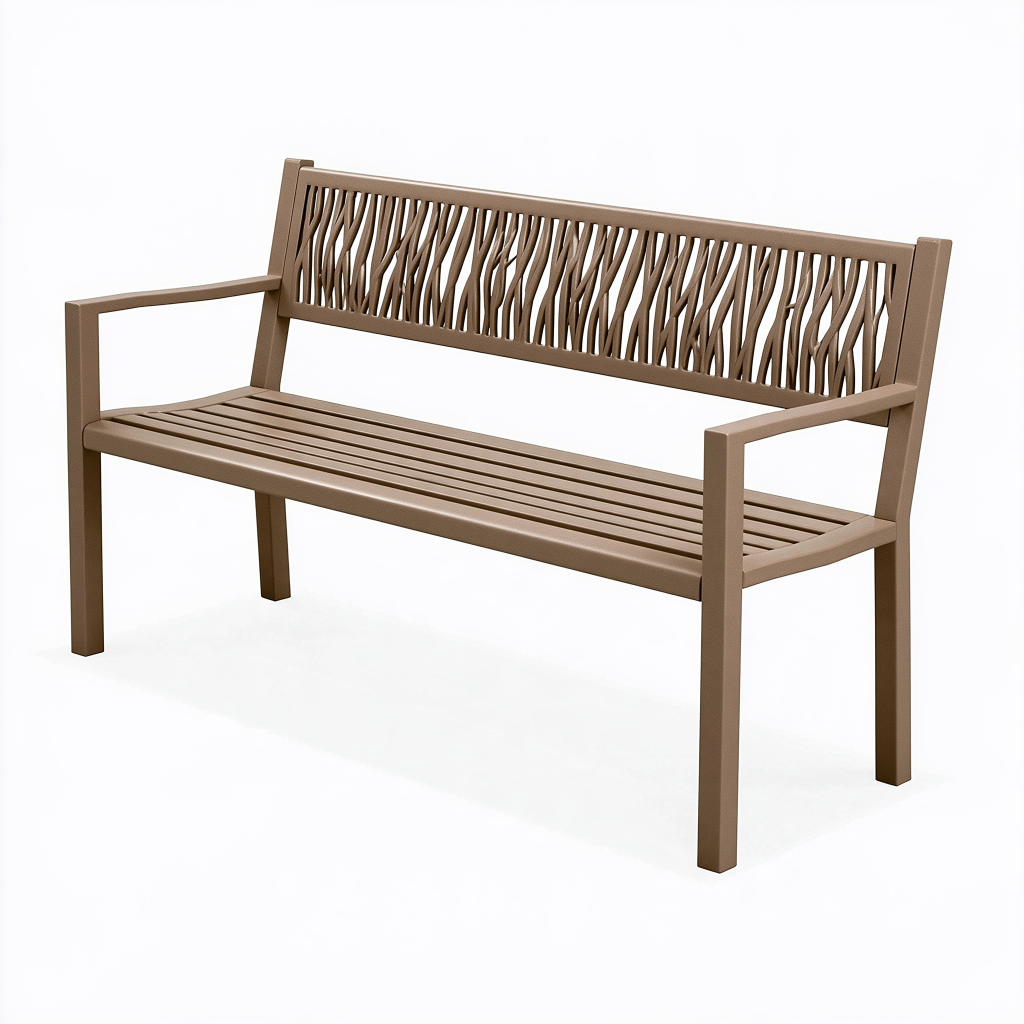 Banc de jardin 120 x 60 x 85 cm en polypropylène taupe à dossier ajouré