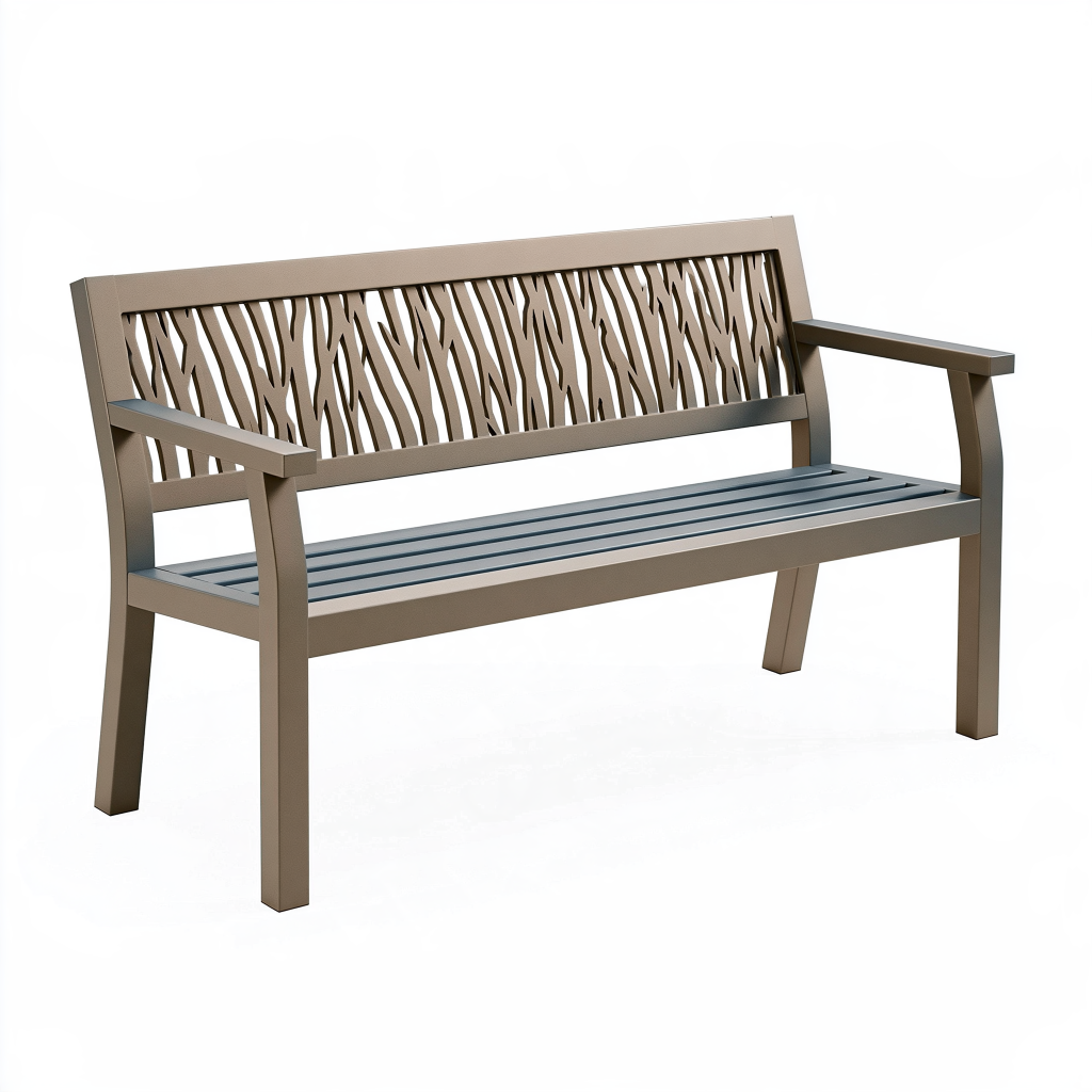 Banc de jardin 120 x 60 x 90 cm en métal taupe à dossier décoratif