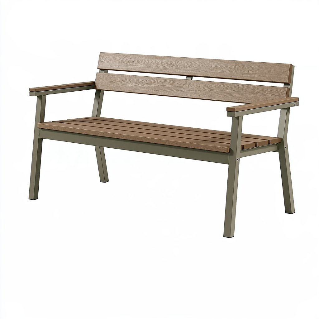 Banc de jardin 122 x 60 x 85 cm métal et lattes aspect bois marron style contemporain